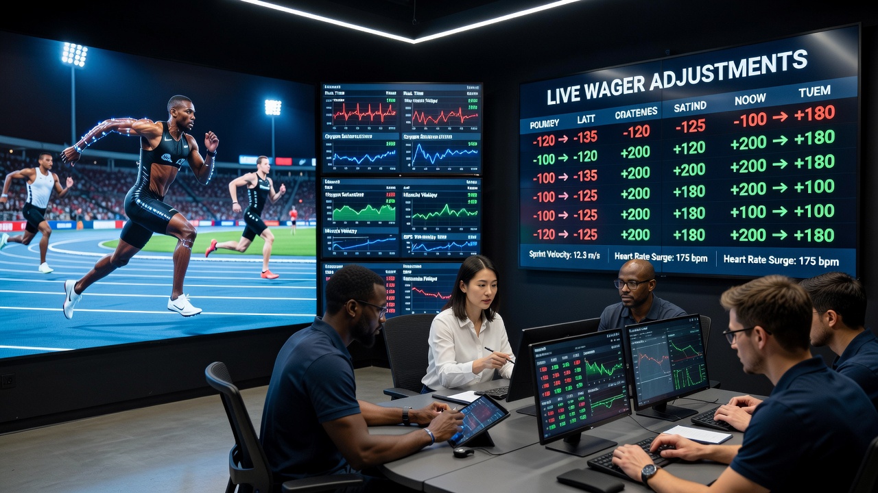 Athlete equipped with biometric sensors competing in a major track championship
