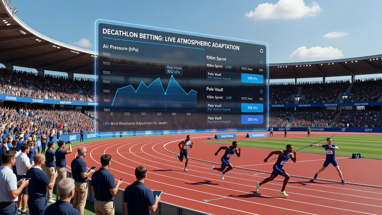 Close-up of mobile betting interface showing atmospheric pressure metrics integrated with decathlon live odds