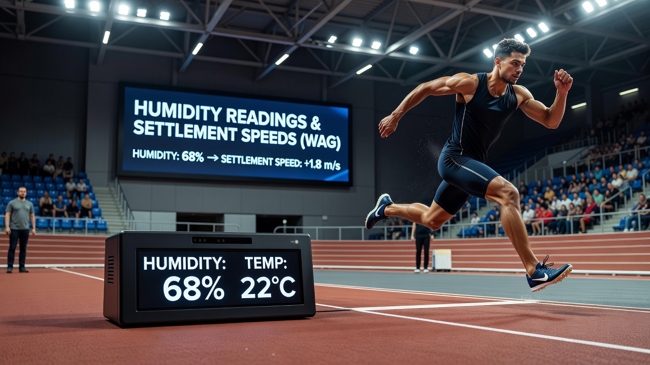 Close-up of betting software dashboard displaying humidity-adjusted settlement metrics for field events