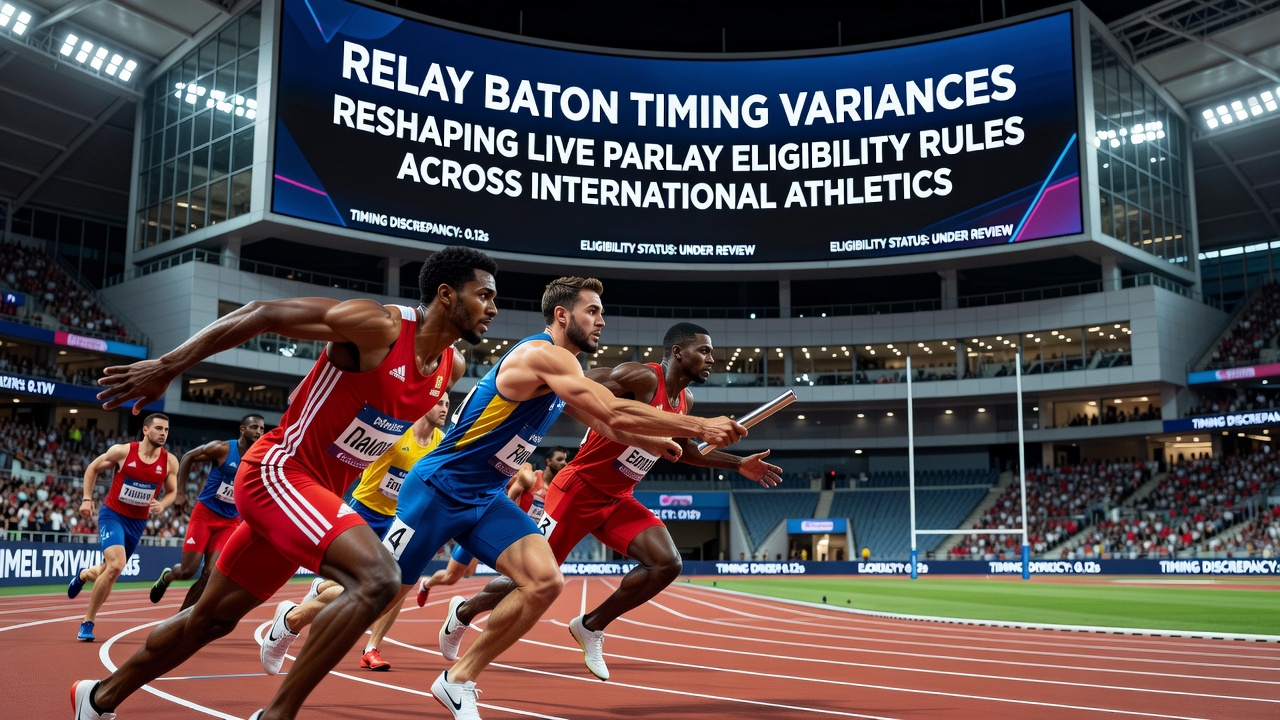 Close-up of electronic timing sensors positioned at a relay exchange zone on an athletics track